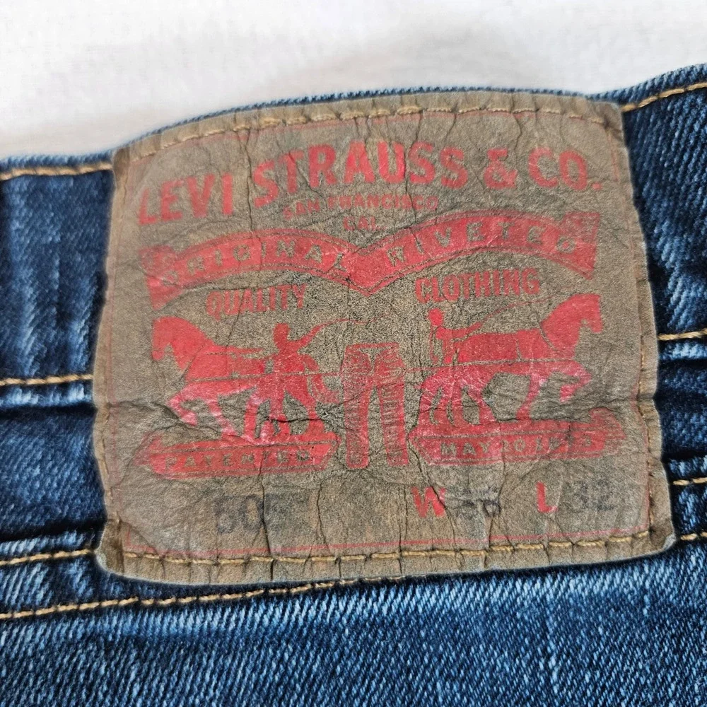 Levi's 505 Regular Fit Jeans Mens 38x32 Dark Wash Blue Straight Leg Denim‎